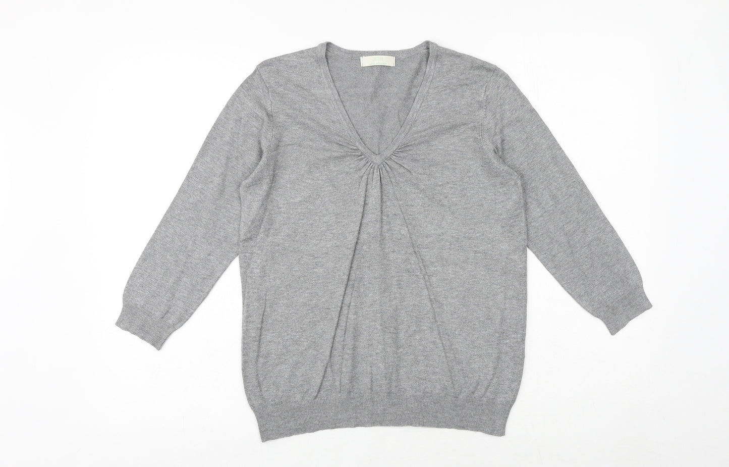 Marks and Spencer Womens Grey V-Neck Viscose Pullover Jumper Size 14