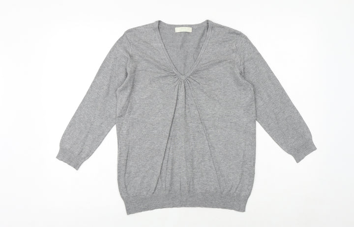 Marks and Spencer Womens Grey V-Neck Viscose Pullover Jumper Size 14