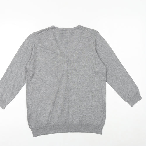 Marks and Spencer Womens Grey V-Neck Viscose Pullover Jumper Size 14