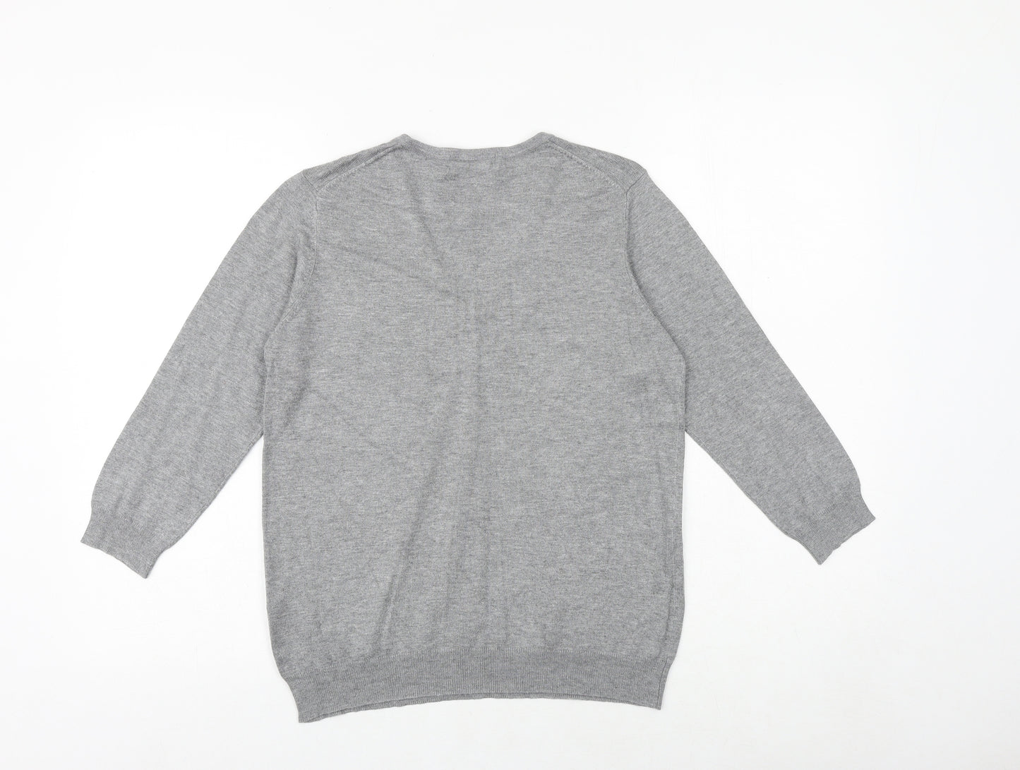 Marks and Spencer Womens Grey V-Neck Viscose Pullover Jumper Size 14