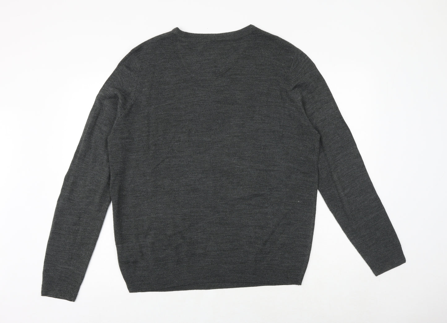 Kensington Mens Grey Round Neck Acrylic Pullover Jumper Size L Long Sleeve