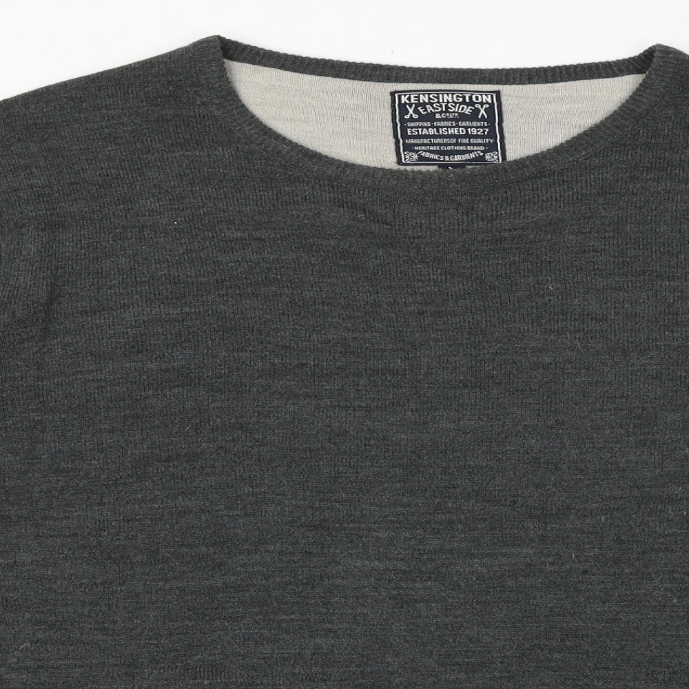 Kensington Mens Grey Round Neck Acrylic Pullover Jumper Size L Long Sleeve