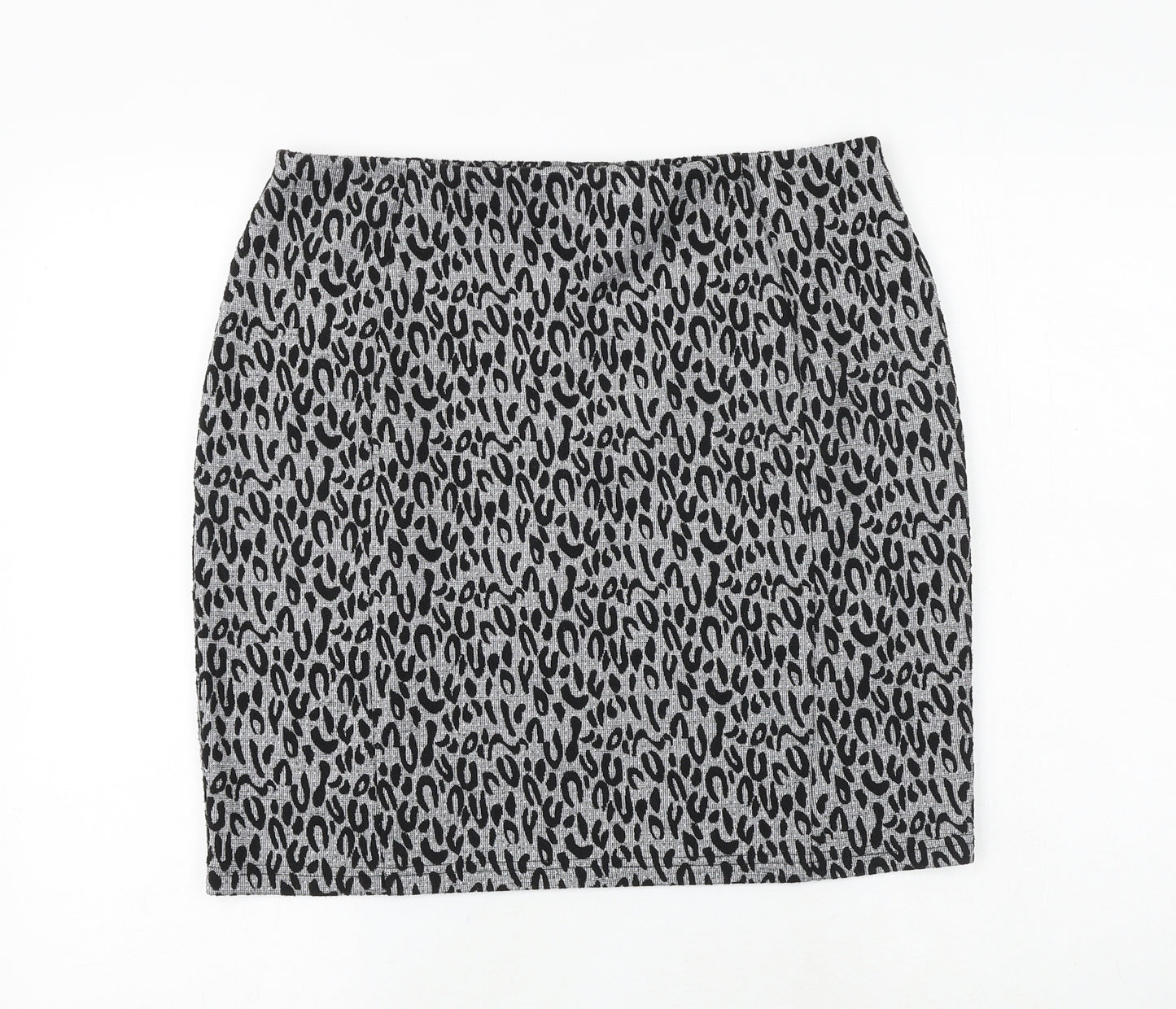 Papaya Womens Grey Animal Print Polyester A-Line Skirt Size 16 - Leopard Pattern
