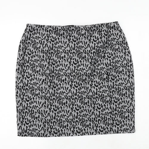 Papaya Womens Grey Animal Print Polyester A-Line Skirt Size 16 - Leopard Pattern