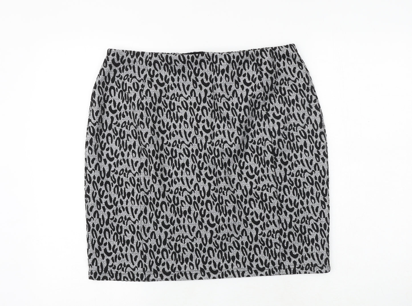 Papaya Womens Grey Animal Print Polyester A-Line Skirt Size 16 - Leopard Pattern