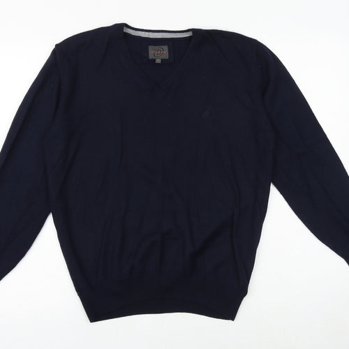 Douglas Mens Blue V-Neck Acrylic Pullover Jumper Size M Long Sleeve