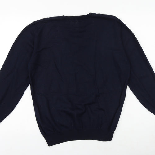 Douglas Mens Blue V-Neck Acrylic Pullover Jumper Size M Long Sleeve