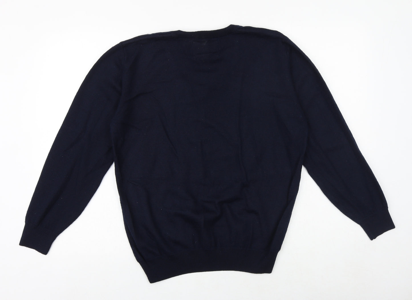 Douglas Mens Blue V-Neck Acrylic Pullover Jumper Size M Long Sleeve