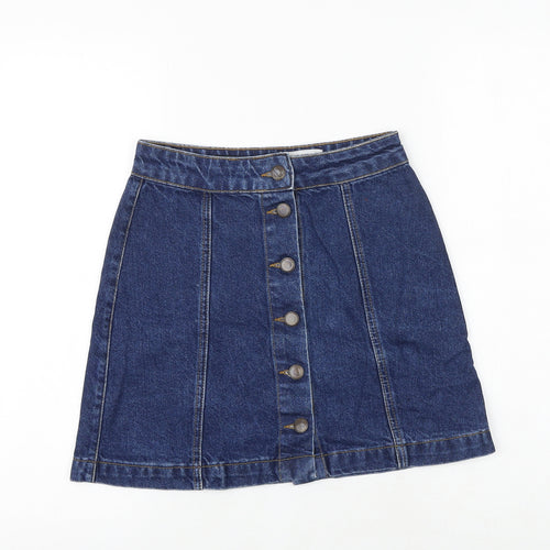 New Look Womens Blue Cotton A-Line Skirt Size 6 Button