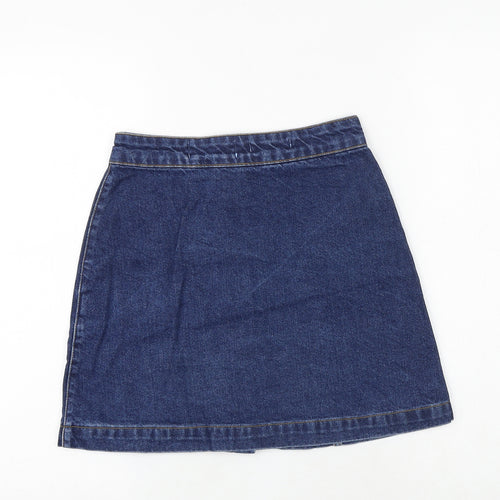 New Look Womens Blue Cotton A-Line Skirt Size 6 Button