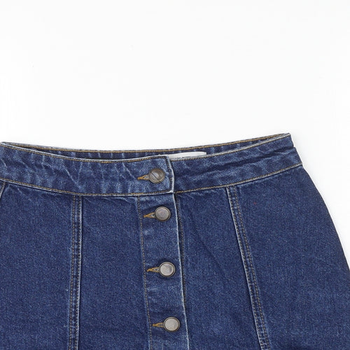 New Look Womens Blue Cotton A-Line Skirt Size 6 Button
