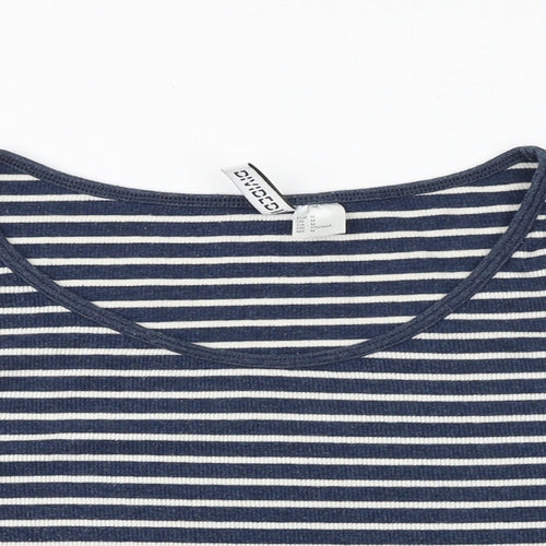 H&M Womens Blue Striped Cotton Cropped T-Shirt Size M Scoop Neck