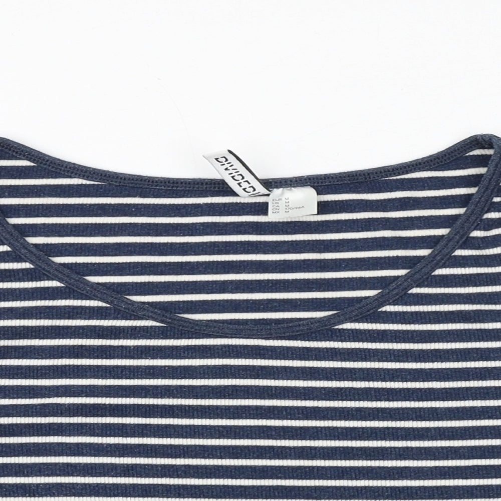 H&M Womens Blue Striped Cotton Cropped T-Shirt Size M Scoop Neck