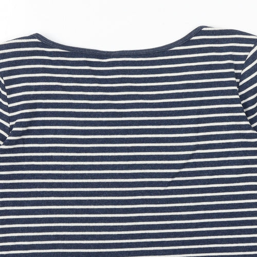 H&M Womens Blue Striped Cotton Cropped T-Shirt Size M Scoop Neck