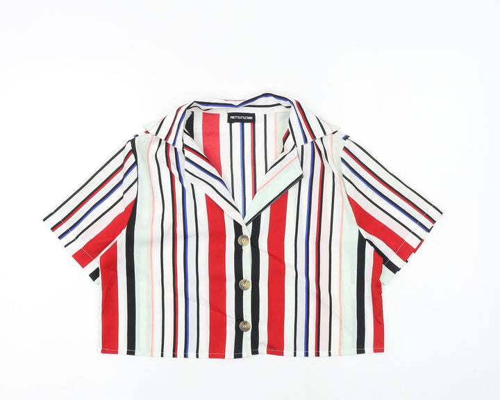 PRETTYLITTLETHING Womens Multicoloured Striped Polyester Cropped Button-Up Size 6 Collared