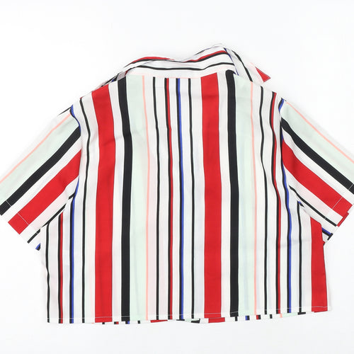 PRETTYLITTLETHING Womens Multicoloured Striped Polyester Cropped Button-Up Size 6 Collared