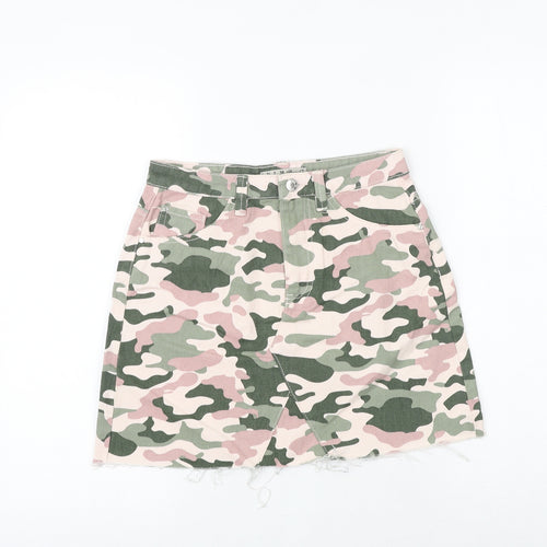 Denim & Co. Womens Multicoloured Camouflage Cotton A-Line Skirt Size 6 Zip