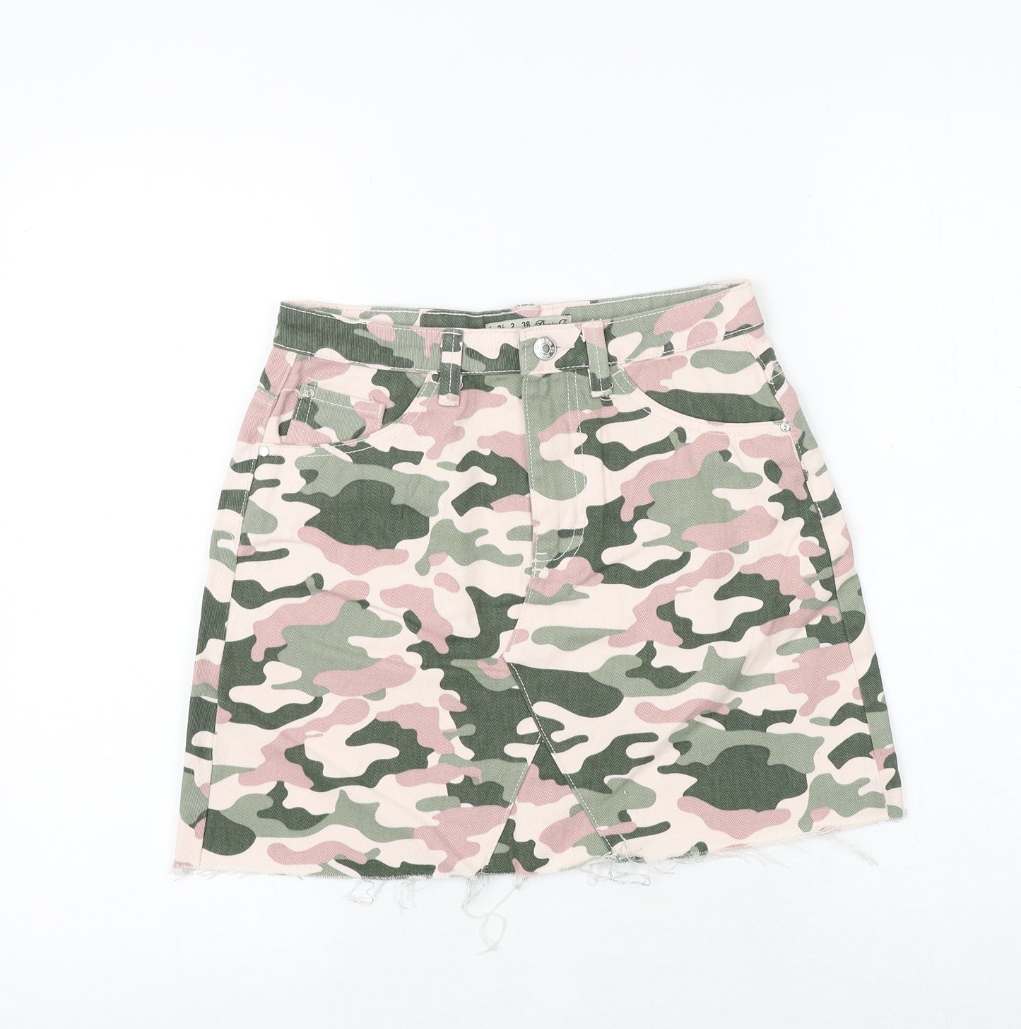 Denim & Co. Womens Multicoloured Camouflage Cotton A-Line Skirt Size 6 Zip