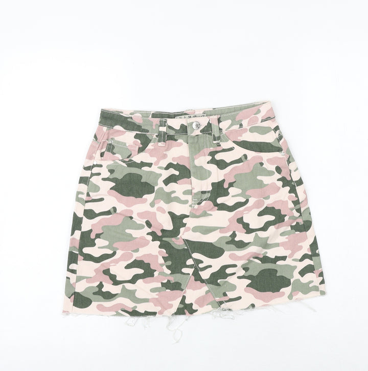 Denim & Co. Womens Multicoloured Camouflage Cotton A-Line Skirt Size 6 Zip