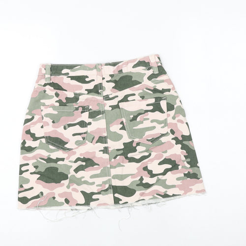Denim & Co. Womens Multicoloured Camouflage Cotton A-Line Skirt Size 6 Zip