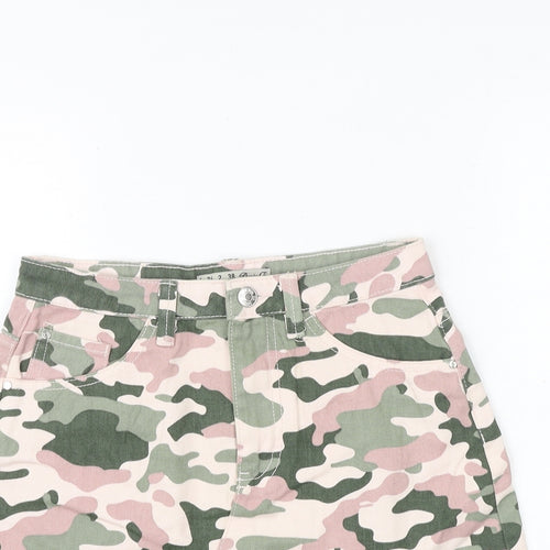 Denim & Co. Womens Multicoloured Camouflage Cotton A-Line Skirt Size 6 Zip