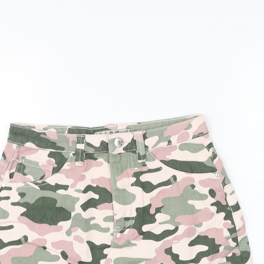 Denim & Co. Womens Multicoloured Camouflage Cotton A-Line Skirt Size 6 Zip