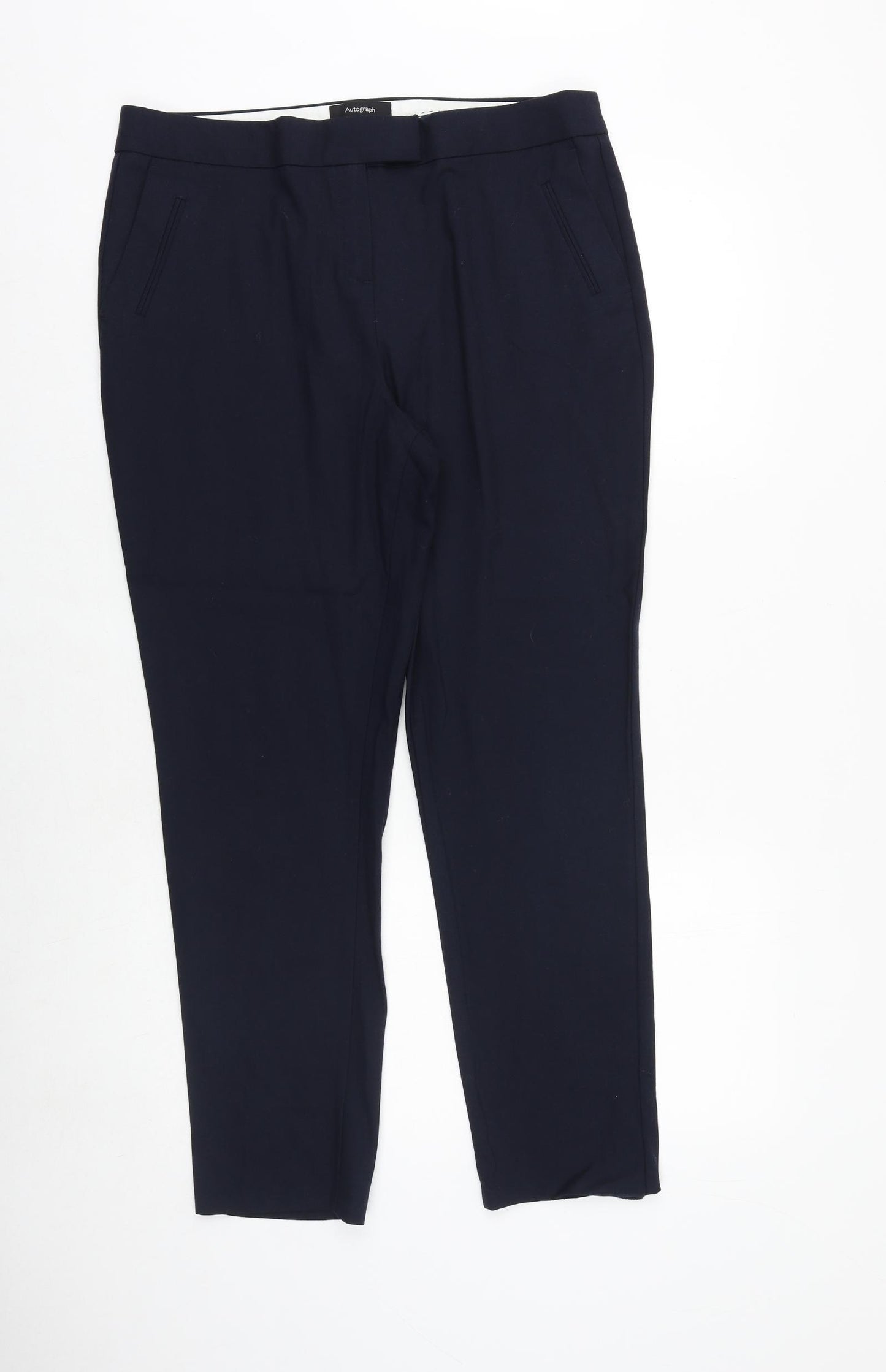Marks and Spencer Womens Blue Polyester Chino Trousers Size 14 Regular Zip
