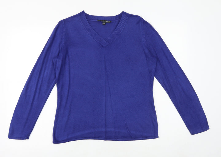 Bonmarché Womens Blue V-Neck Acrylic Pullover Jumper Size 12 - Size 12-14