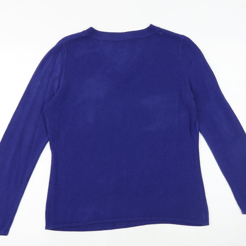Bonmarché Womens Blue V-Neck Acrylic Pullover Jumper Size 12 - Size 12-14