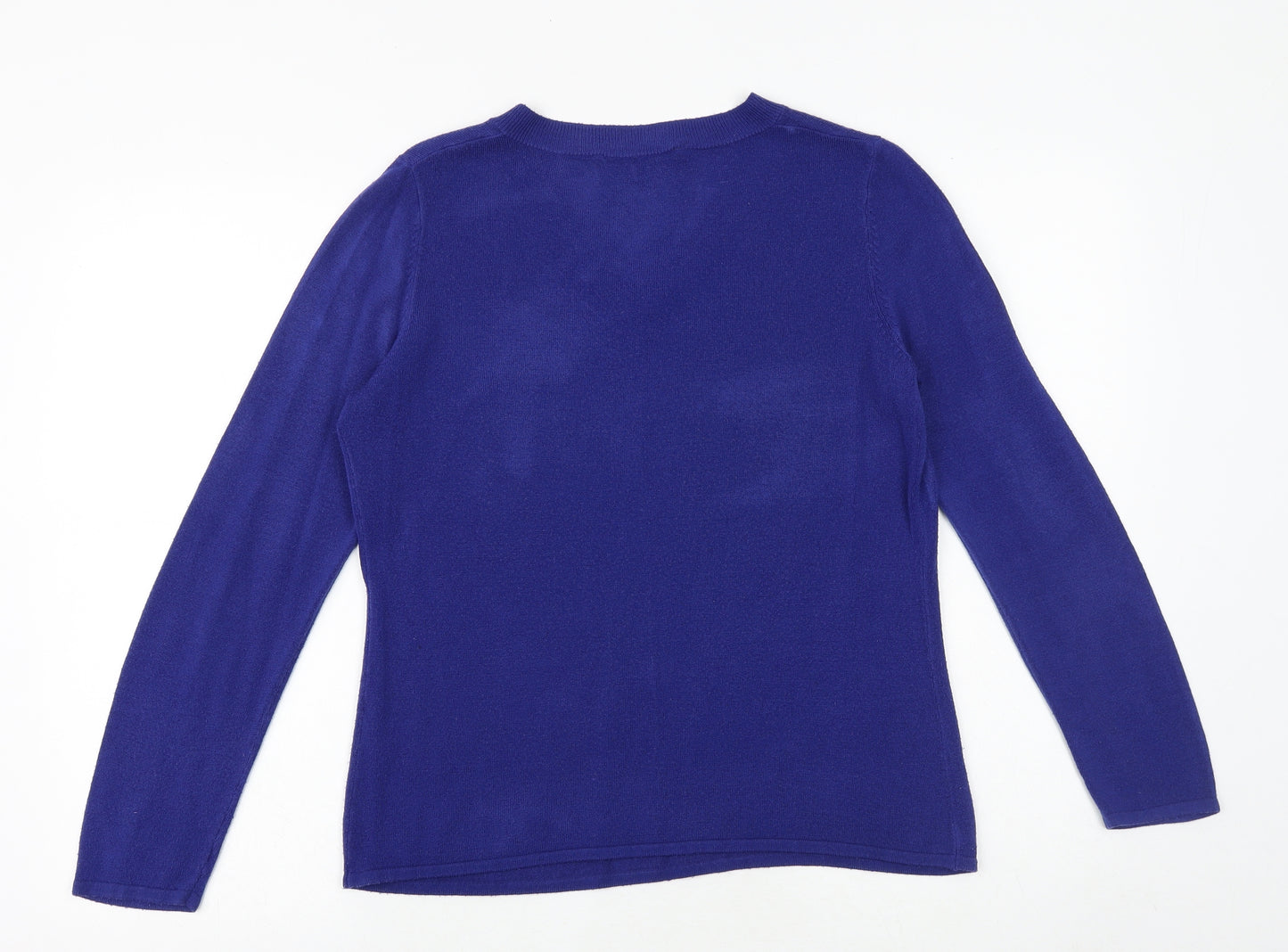 Bonmarché Womens Blue V-Neck Acrylic Pullover Jumper Size 12 - Size 12-14