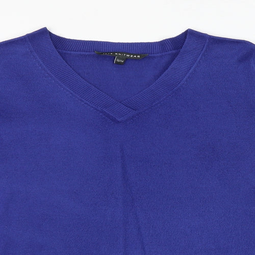 Bonmarché Womens Blue V-Neck Acrylic Pullover Jumper Size 12 - Size 12-14