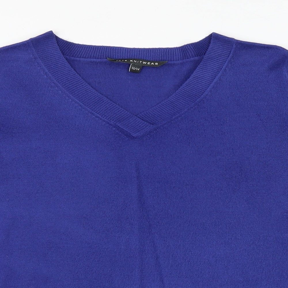 Bonmarché Womens Blue V-Neck Acrylic Pullover Jumper Size 12 - Size 12-14