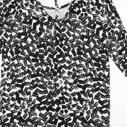 Dorothy Perkins Womens Black Geometric Viscose Basic Blouse Size 10 Round Neck - Ring Detail on Back