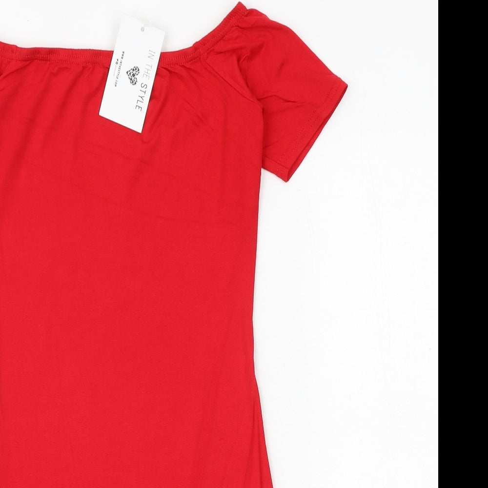 In the Style Womens Red Viscose Bodycon Size 10 Off the Shoulder Pullover