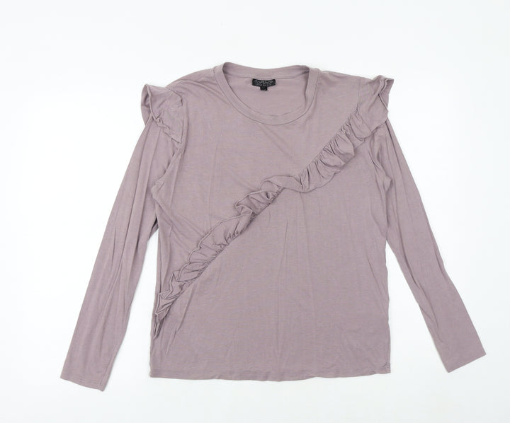 Topshop Womens Purple Modacrylic Basic T-Shirt Size 10 Round Neck