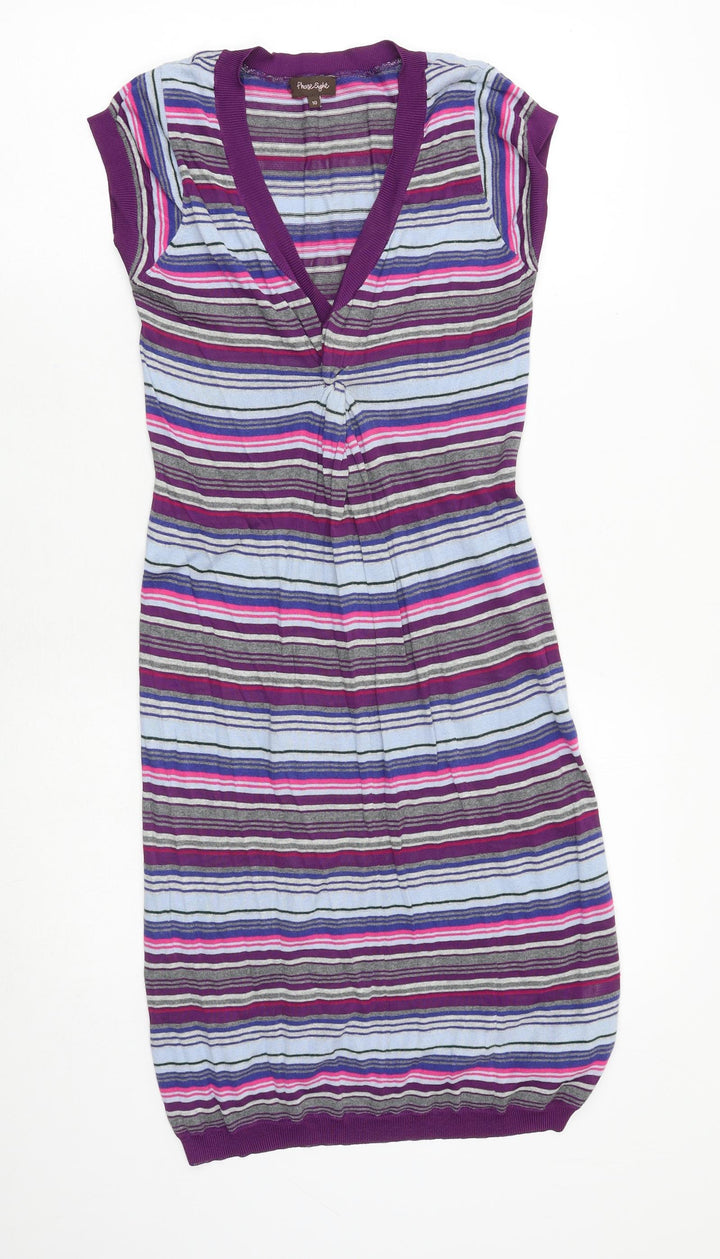 Phase Eight Womens Multicoloured Striped Polyester A-Line Size 10 V-Neck Pullover