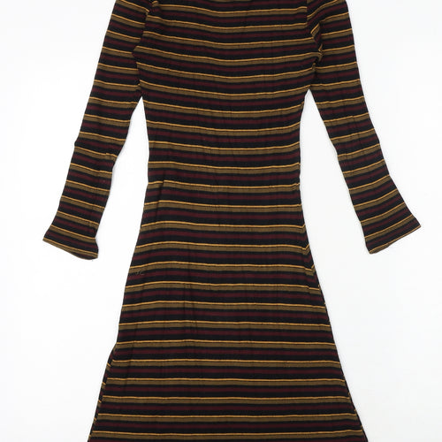 FOREVER 21 Womens Black Striped Polyester Fit & Flare Size S Round Neck Pullover