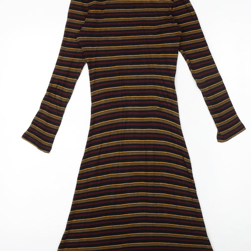 FOREVER 21 Womens Black Striped Polyester Fit & Flare Size S Round Neck Pullover