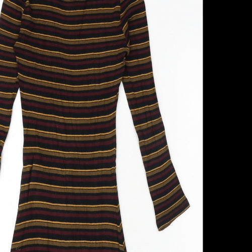 FOREVER 21 Womens Black Striped Polyester Fit & Flare Size S Round Neck Pullover