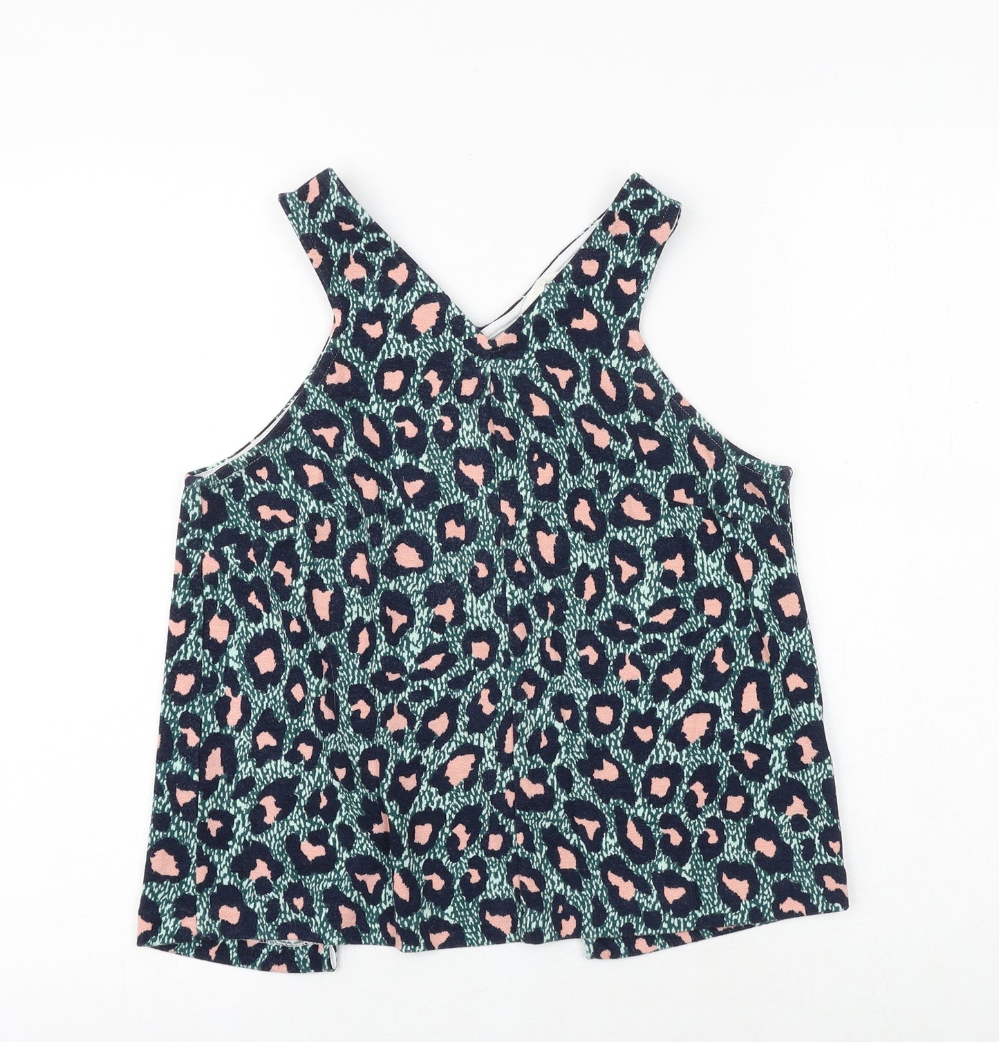 H&M Womens Green Geometric Polyester Basic Tank Size XS V-Neck - Open Back