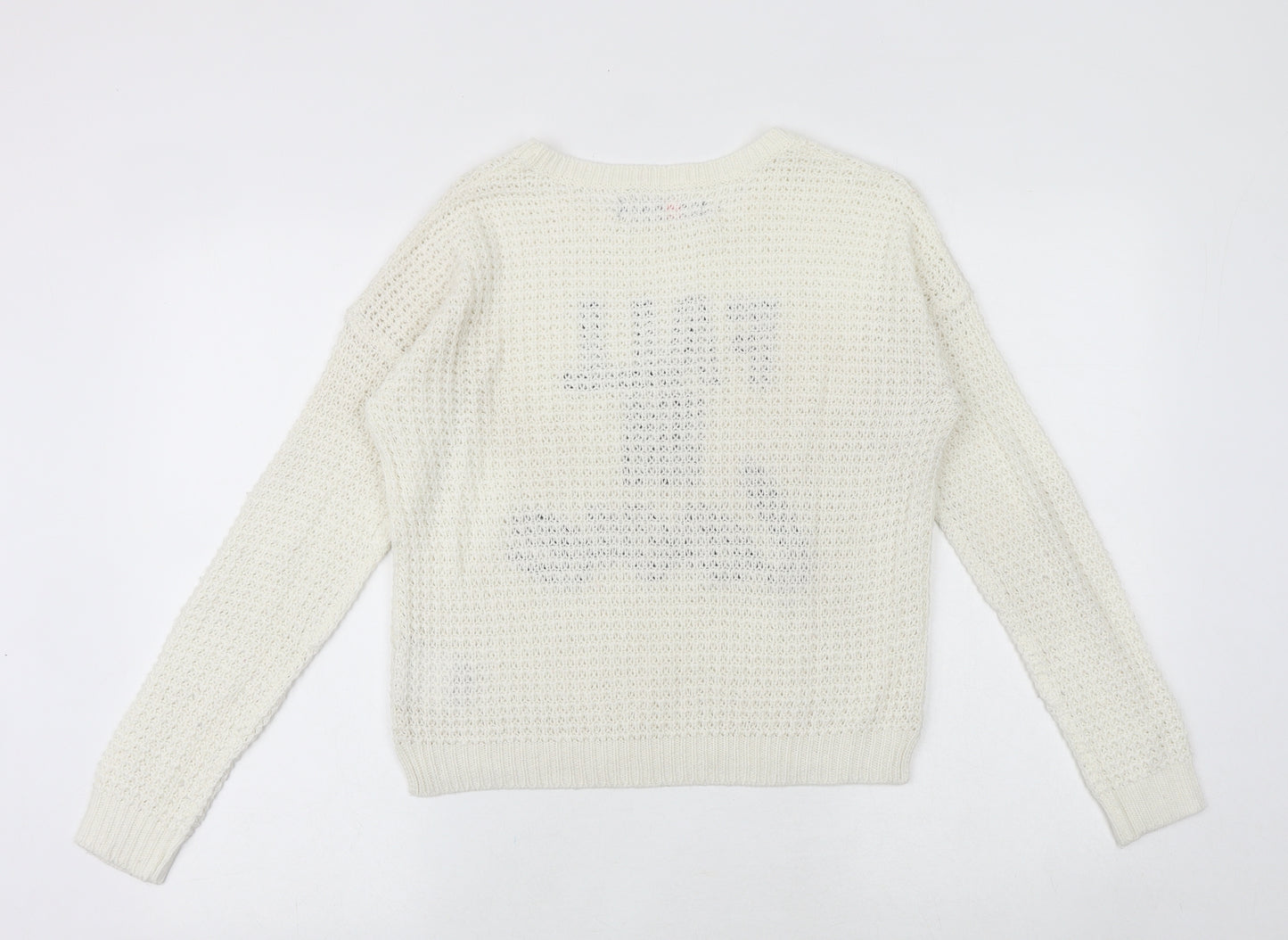 FBsister Womens Ivory Round Neck Polyester Pullover Jumper Size XS - Fall in Love
