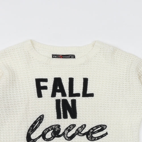 FBsister Womens Ivory Round Neck Polyester Pullover Jumper Size XS - Fall in Love