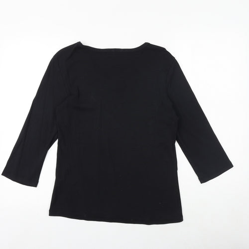 Lisa Campione Womens Black 100% Cotton Basic Blouse Size 14 V-Neck
