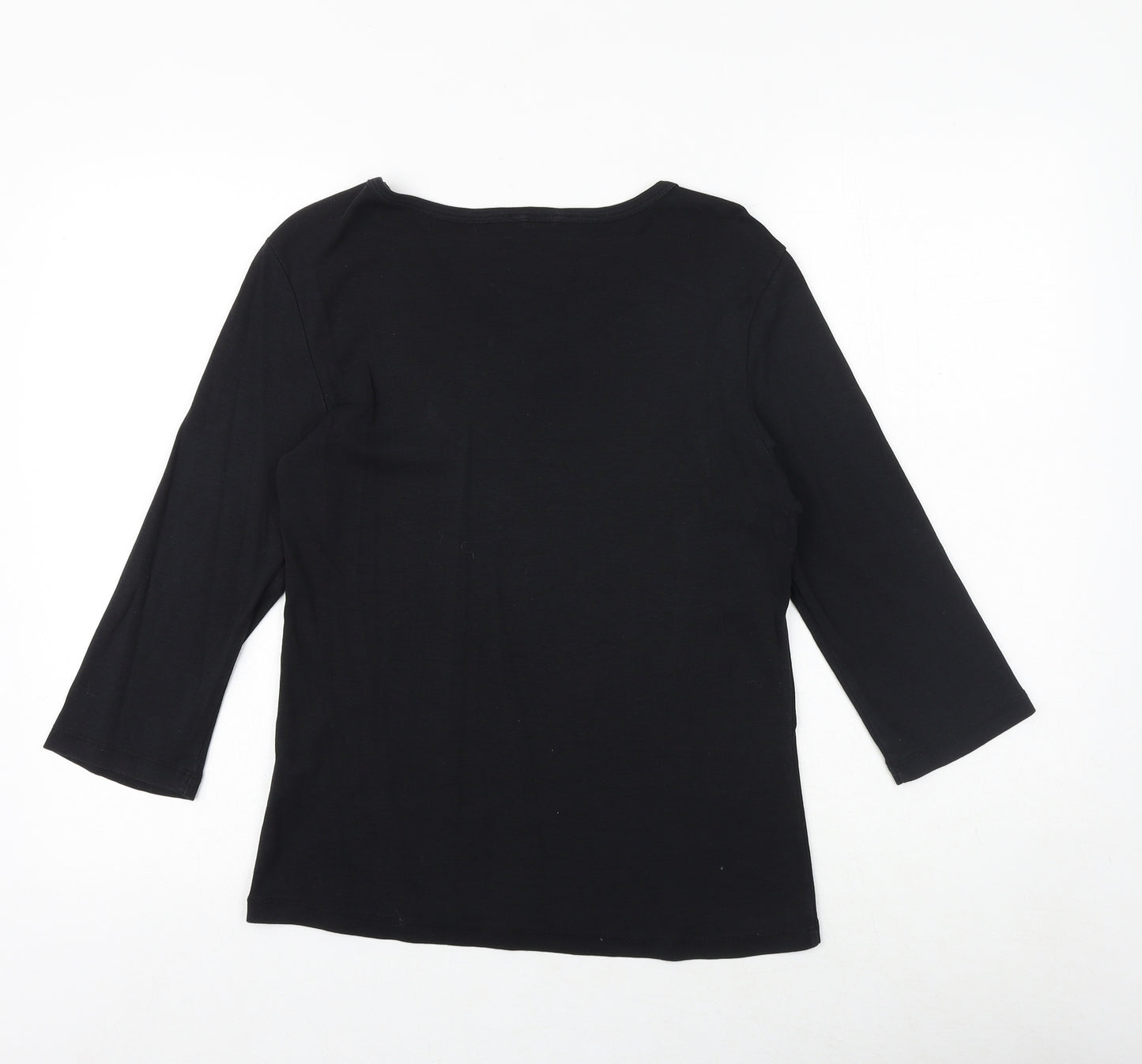 Lisa Campione Womens Black 100% Cotton Basic Blouse Size 14 V-Neck