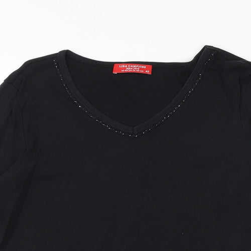 Lisa Campione Womens Black 100% Cotton Basic Blouse Size 14 V-Neck