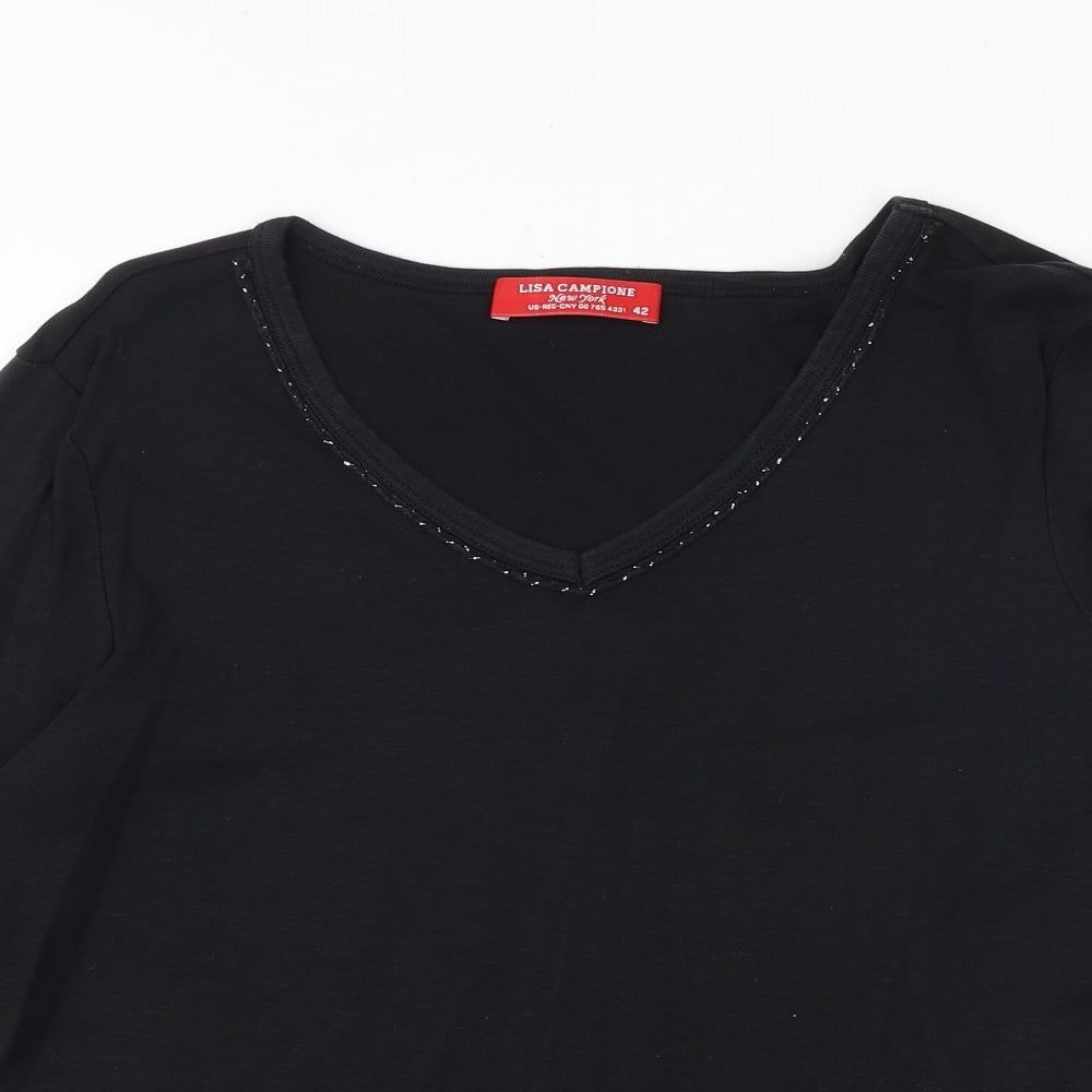 Lisa Campione Womens Black 100% Cotton Basic Blouse Size 14 V-Neck