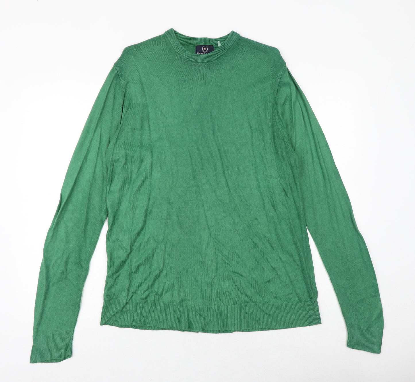 Hutson Harbour Mens Green Round Neck Acrylic Pullover Jumper Size M Long Sleeve