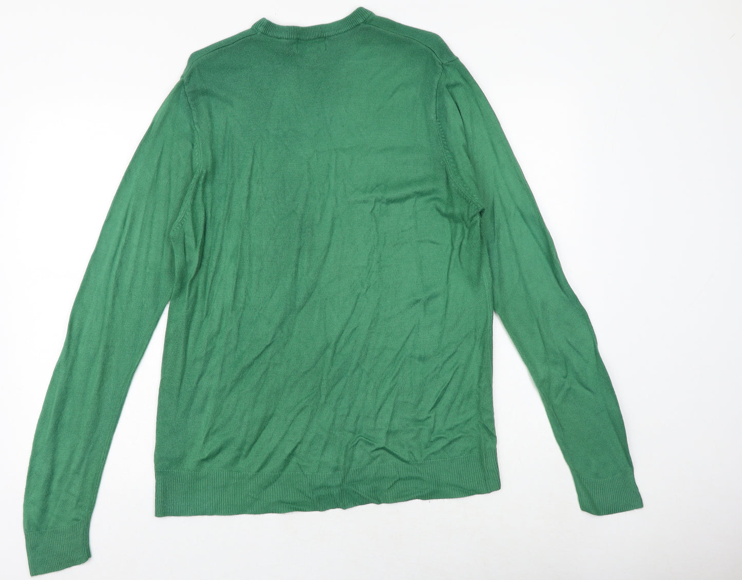 Hutson Harbour Mens Green Round Neck Acrylic Pullover Jumper Size M Long Sleeve