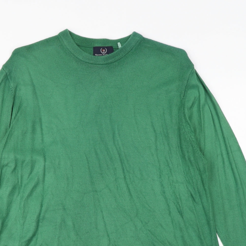 Hutson Harbour Mens Green Round Neck Acrylic Pullover Jumper Size M Long Sleeve