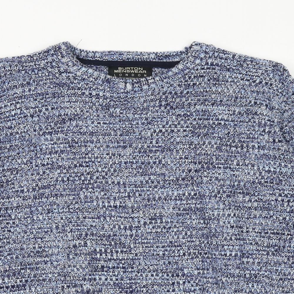 Burton Mens Blue Round Neck Acrylic Pullover Jumper Size S Long Sleeve